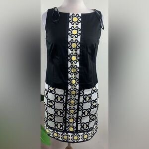 Maggy London Black, White and Yellow Patterned Dress